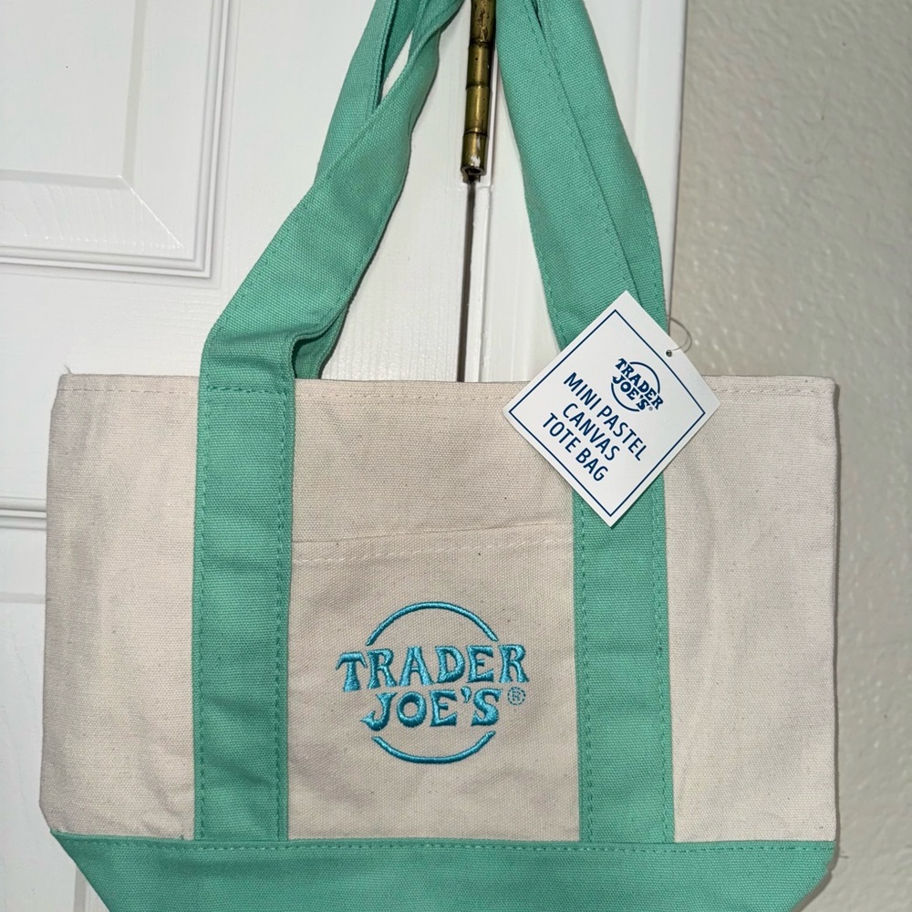 Trader Joes Pastel Green Mini Canvas Tote Bag
